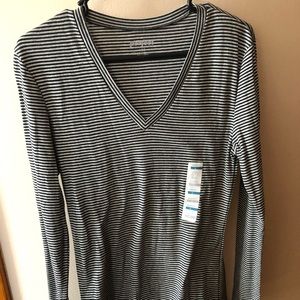 Old Navy long sleeve black and white striped v neck
